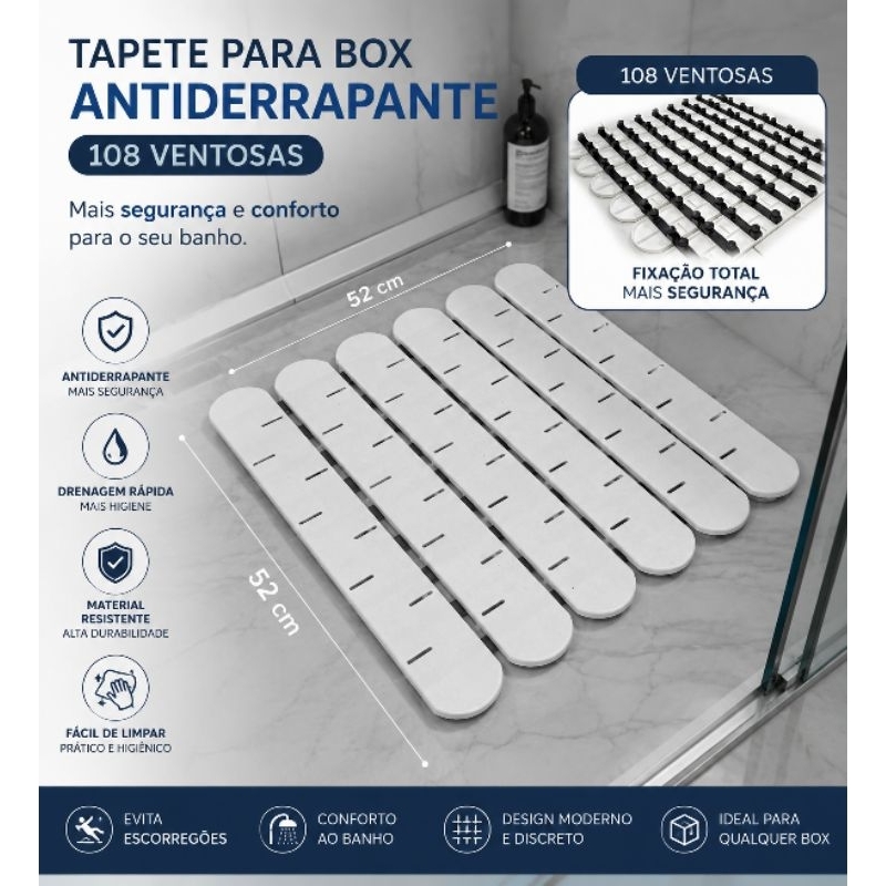 Tapete Estrado Antiderrapante Para Banheiro Box 52x52cm Com 108 Ventosas