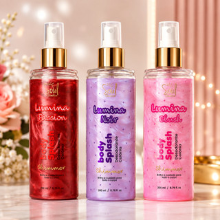 Body Splash Feminino Lumina Glitter SOUL 200ml Perfume Passion - Noir- Blush Cosmeticos