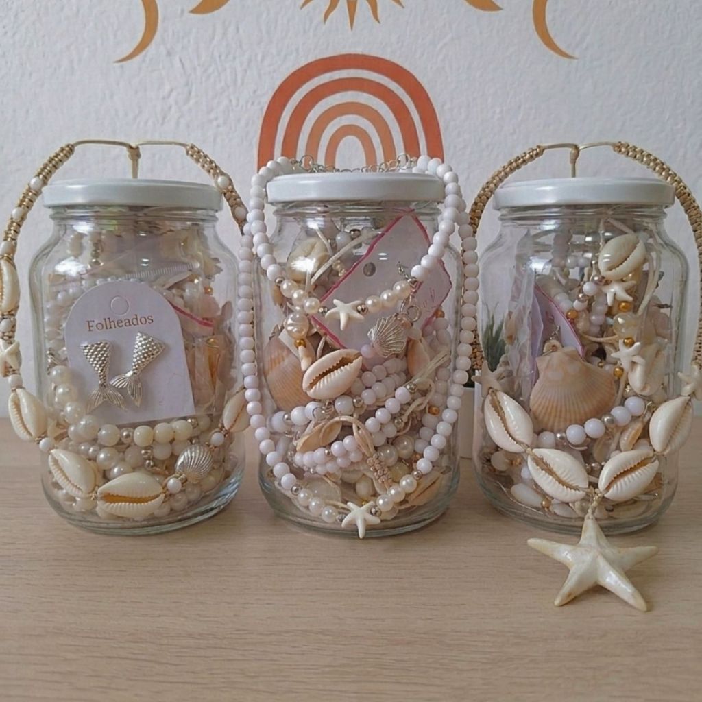 Pote Misterioso Peças Praiana Miçangas Pérolas Macramê Ajustável Regular Colar Choker Pulseira Tornozeleira Brinco