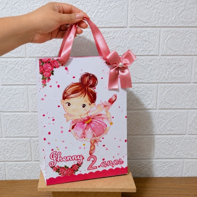 Sacolinha Personalizada Bailarina lembrancinhas De festa Aniversário  Medidas 20x14x5 cm