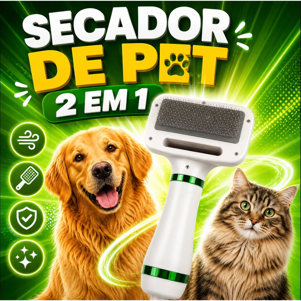 Escova Secadora Pet 2 em 1 Seca Remove Pelos Secador De Pelo Pet Cachorro Gato Profissional 110v
