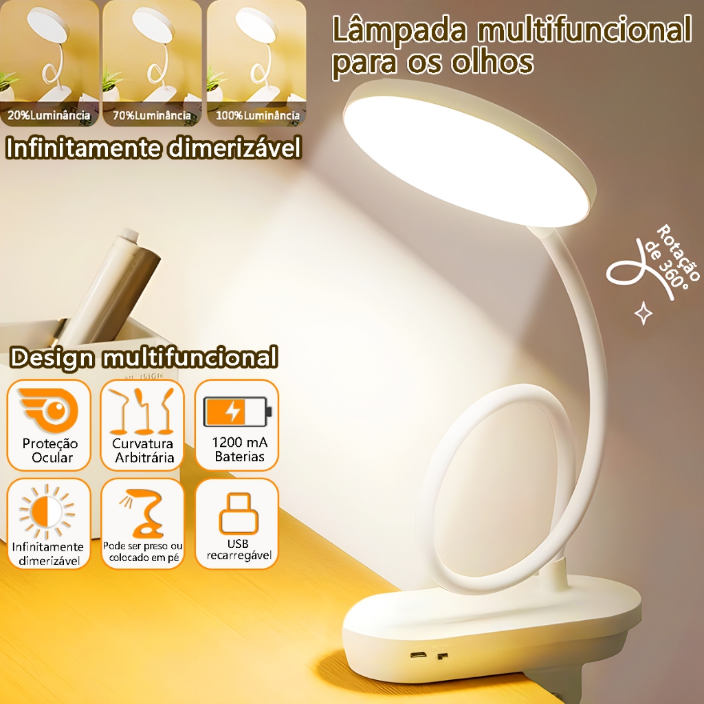 Luminária De Mesa 12 Horas Sem Fio Com Carregador Portátil Dobrável Recarregável Para Quarto