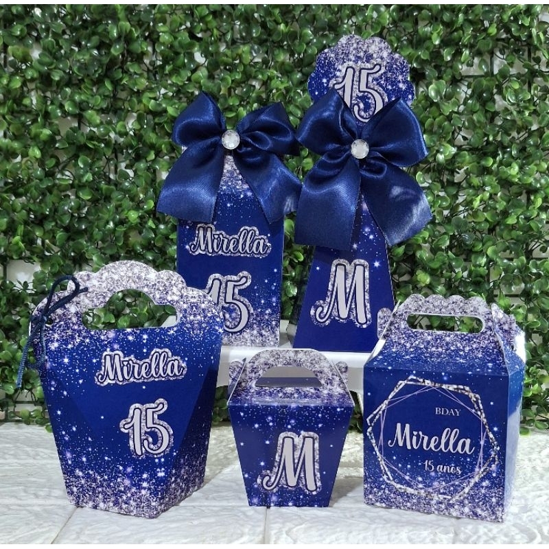 Kit 15 Caixinhas15 anos, Preto/Azul.Lembrancinha Personalizada Aniversário(FAZEMOS TDS CORES/IDADES)