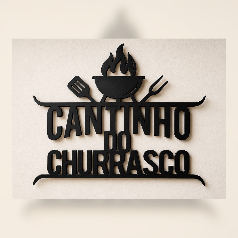 Placa Decorativa Cantinho do Churrasco Preta – Decoração para Área Gourmet e Churrasqueira