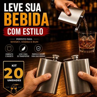 20 Cantil Porta Bebida 236ml Aço Inox Whiskeira 8Oz