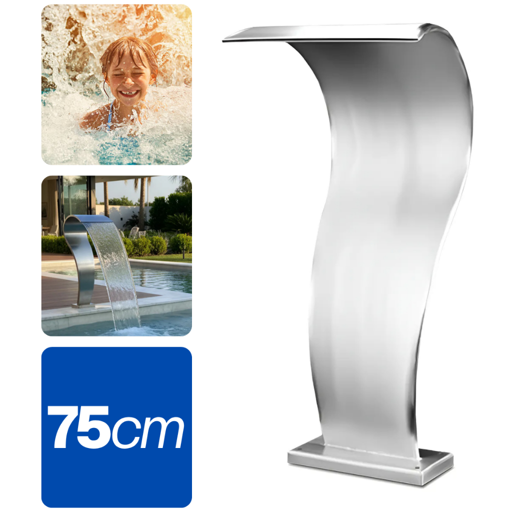 Cascata para piscina Naja de Aço Inox média 75cm altura de sobrepor