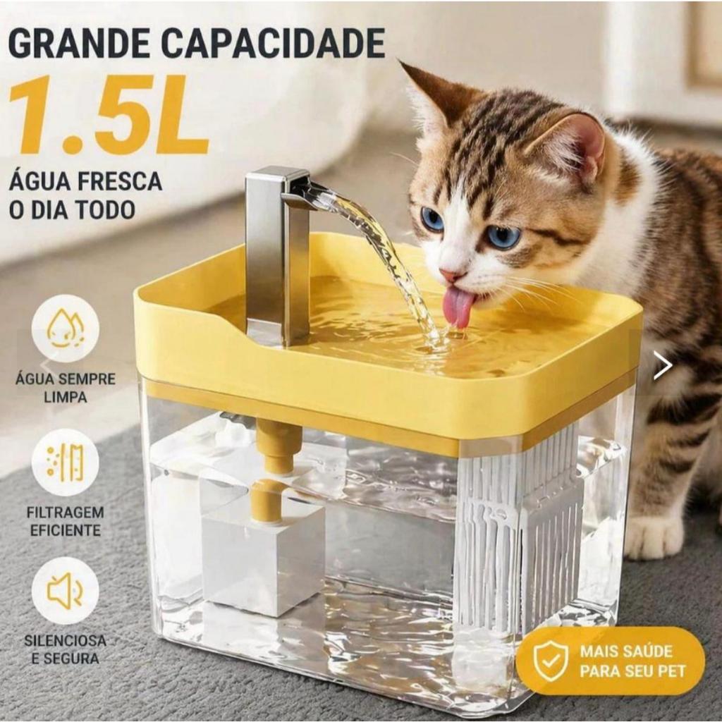 Fonte de Água para Gatos 1,5L com Filtro Bebedouro Pet