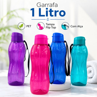 Garrafa Squeeze 1 Litro Com Tampa Flip Top e Alça Garrafa Grande Para Água Academia Traba…