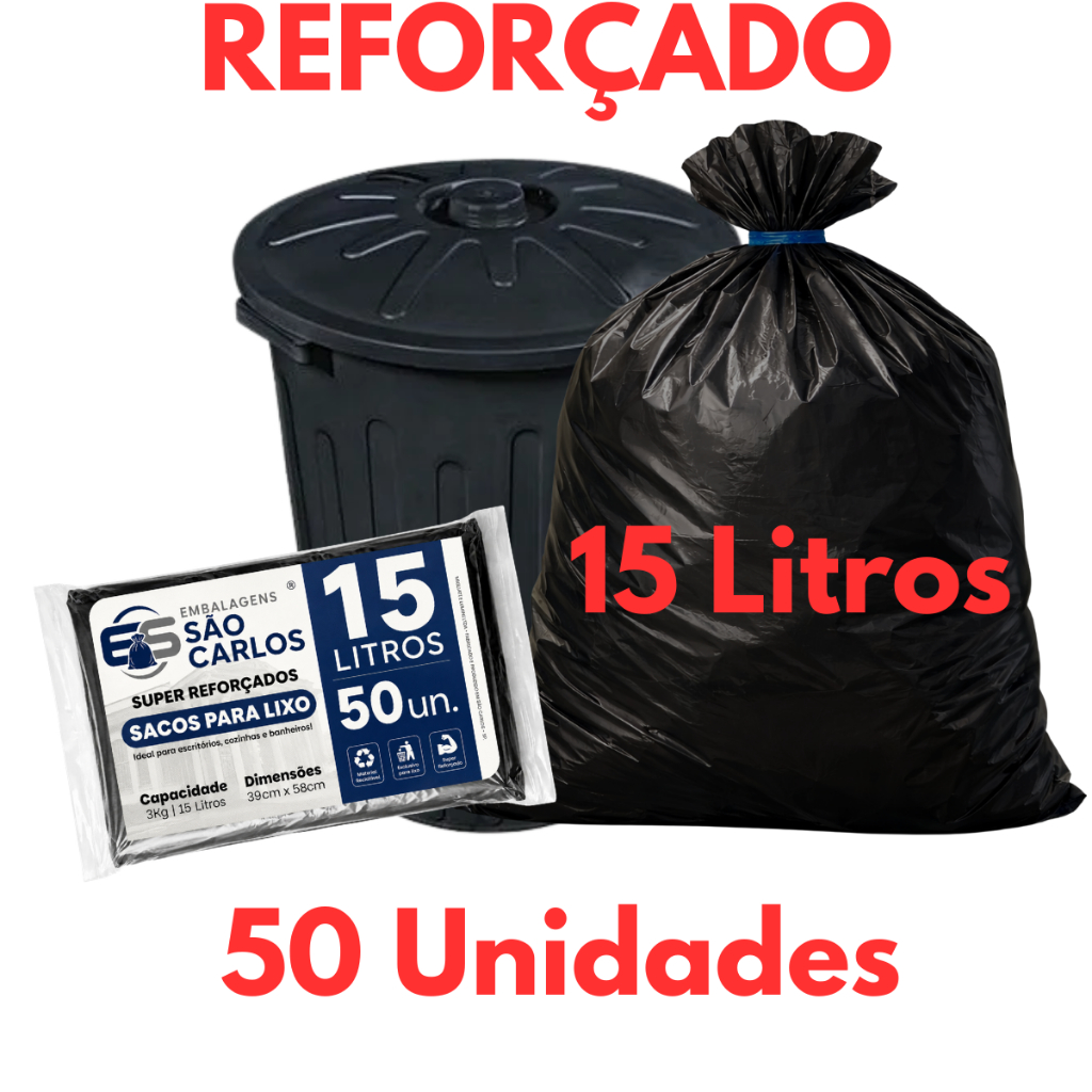 Saco De Lixo 15 Litros Reforçado Preto Pacote Com 50 e 100 unidades Para Lixo Reforçado Resistente Atacado