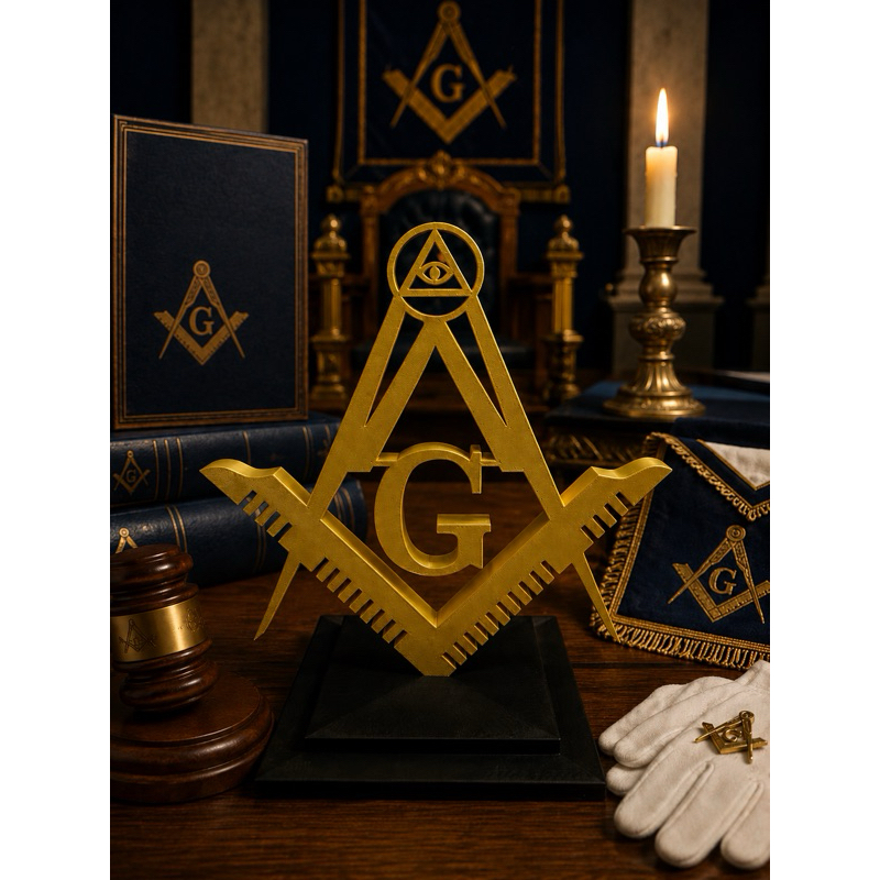 Símbolo Maçônico Esquadro e Compasso com Letra G | Decoração de Mesa Maçonaria | Impressão 3D PLA | 10cm