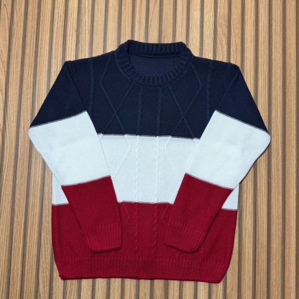 Blusa infantil de tricô menino, suéter infantil três cores rico em detalhes, confortável e macio.