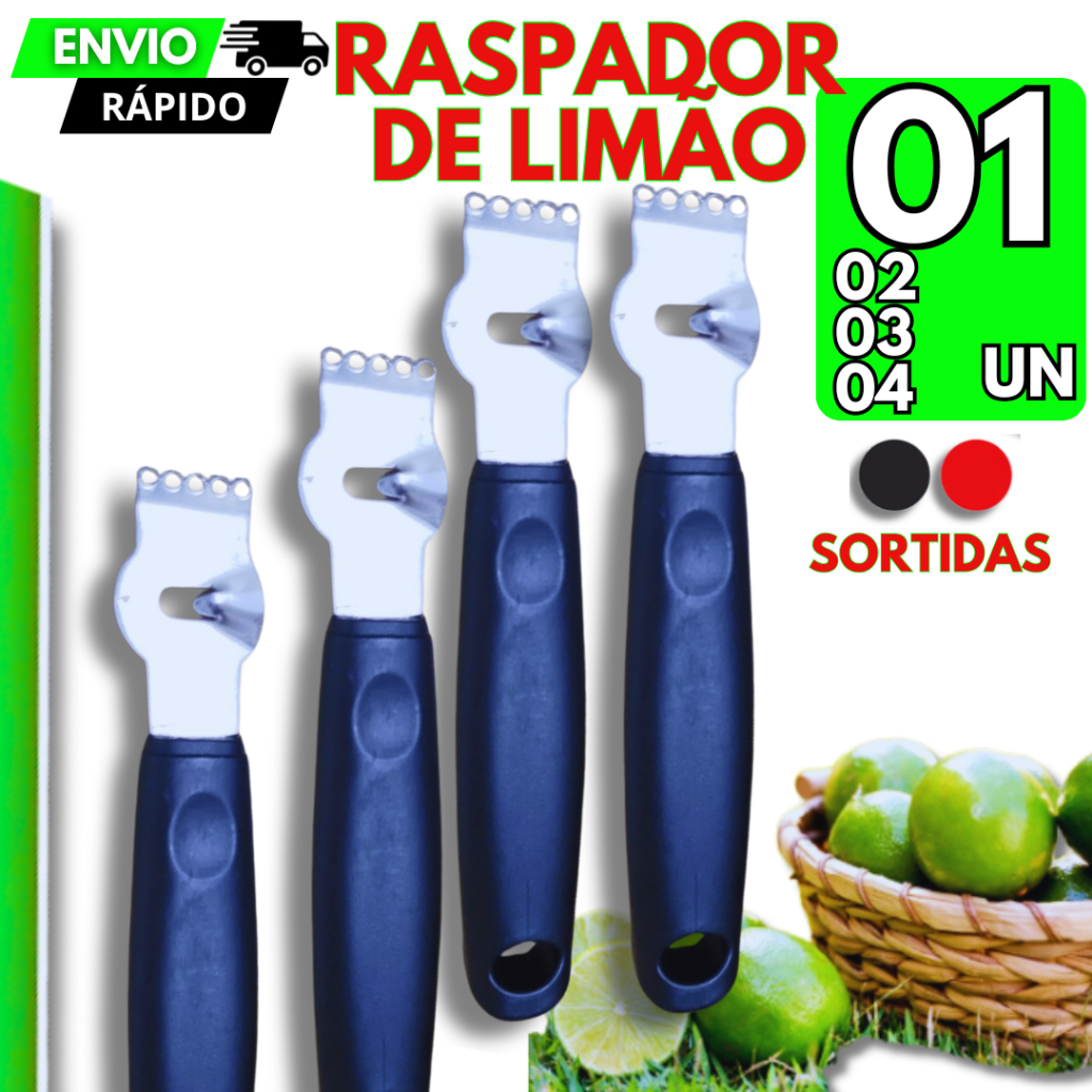4/3/2/1 Raspador Descascador Ralador Raspas Zest Limão Laranja Aço Inox p/ Drinks Linha Black