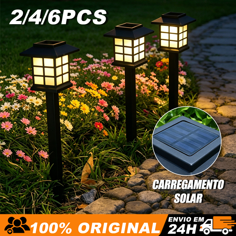 Kit 2/4/6 Luminária Solar Espeto Cazinha LED Recarregável Iluminação Externa para Quintal e Jardim