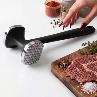 Amaciador De Carne Martelo Batedor 24cm Manual Dupla Face Inox Culinário Para Bifes