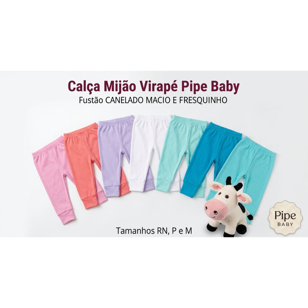 Calça mijão virapé em malha canelada para bebê, meia estação