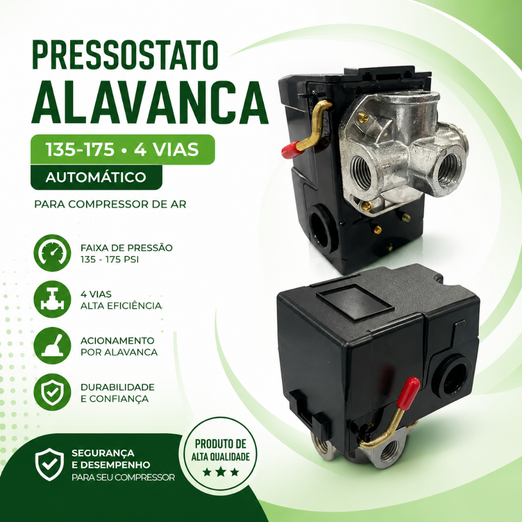 Pressostato Alavanca 135-175 4vias Automático Compressor Ar