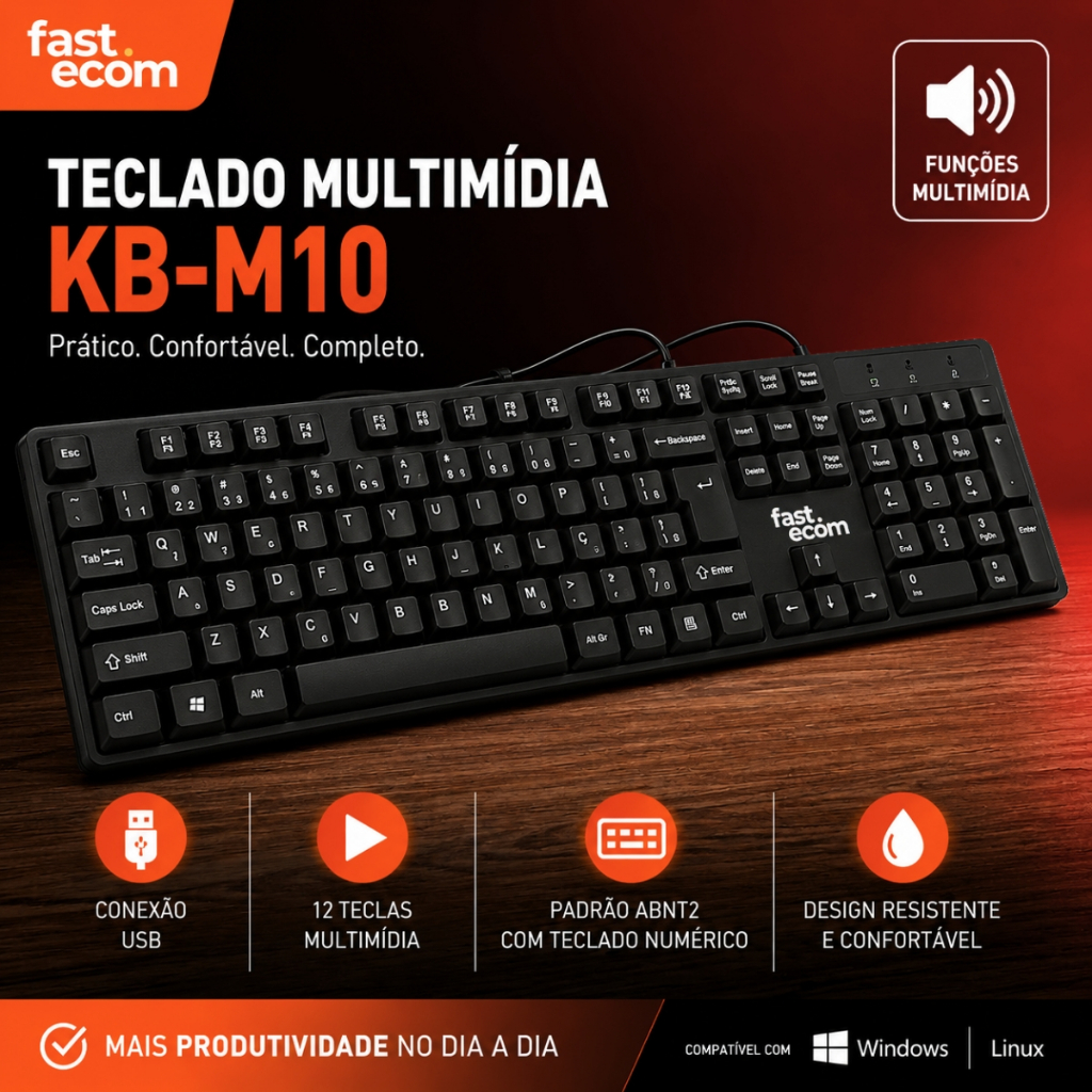 Teclado USB Multimídia Computador Teclas Silenciosas Notebook Escritório Home Office Estudos Desktop