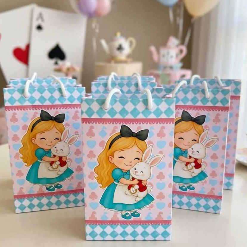 Envio rapido-Sacolinhas Personalizadas Fazemos todos os temas Alice no pais das maravilhas - Lembrancinha P| Pegue monte