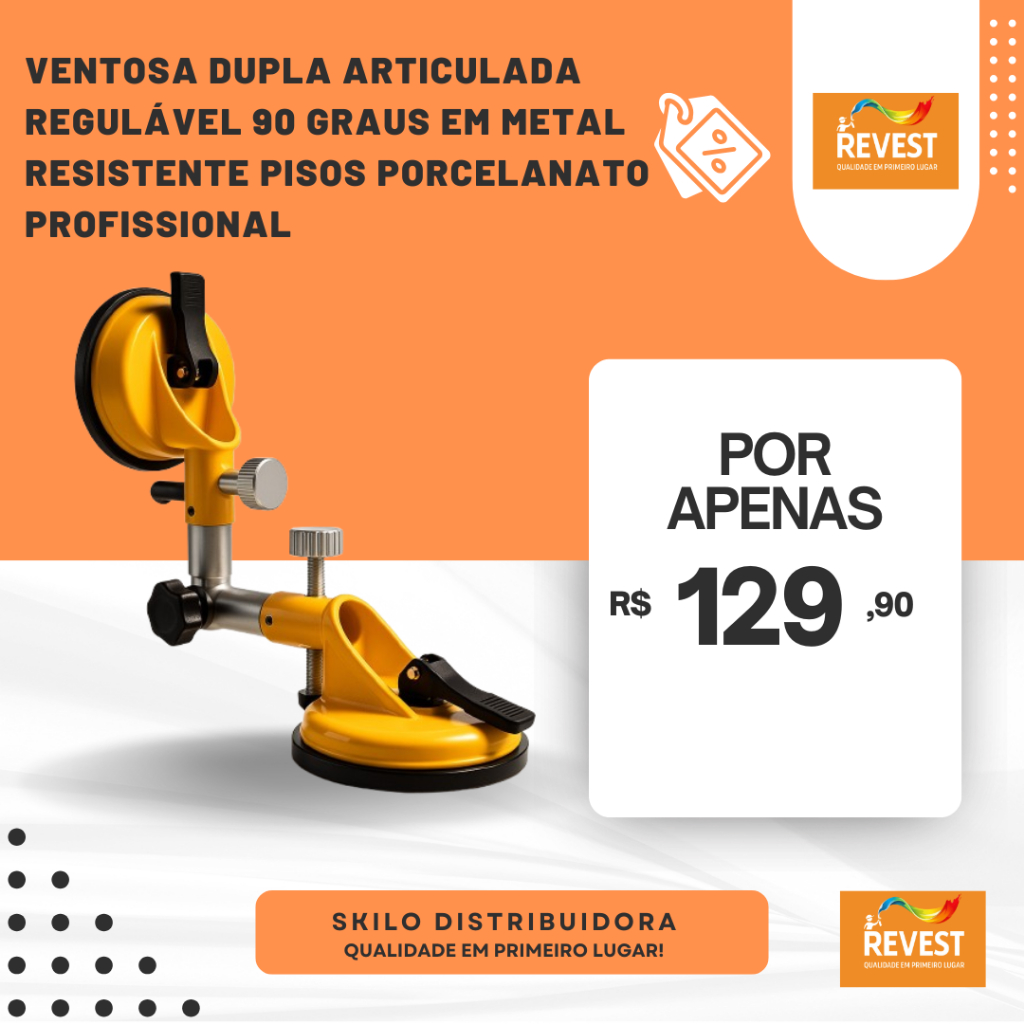 Ventosa Dupla Articulada Regulável 90 Graus Em Metal Resistente Pisos Porcelanato Profissional