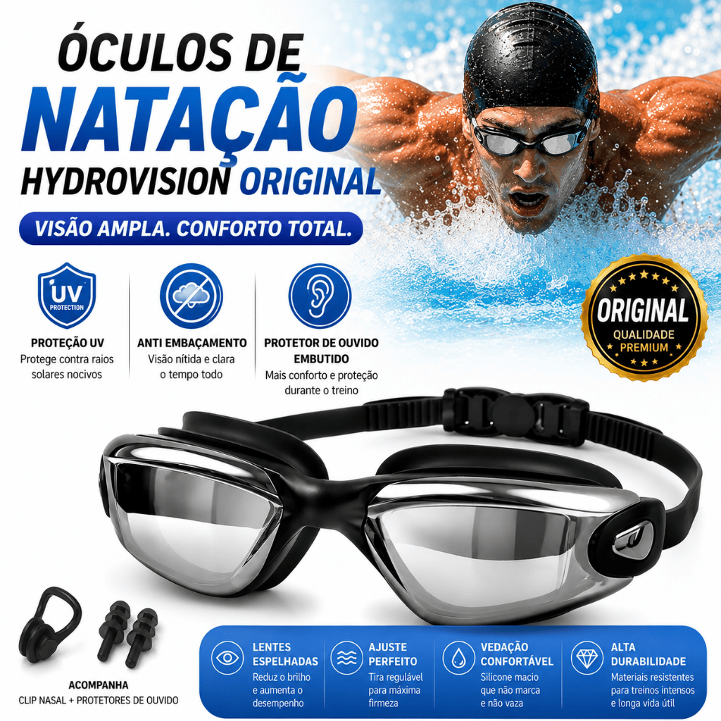 Óculos Natação Hydrovision Feike Original Anti Embaçamento UV + Protetor Ouvido Embutido