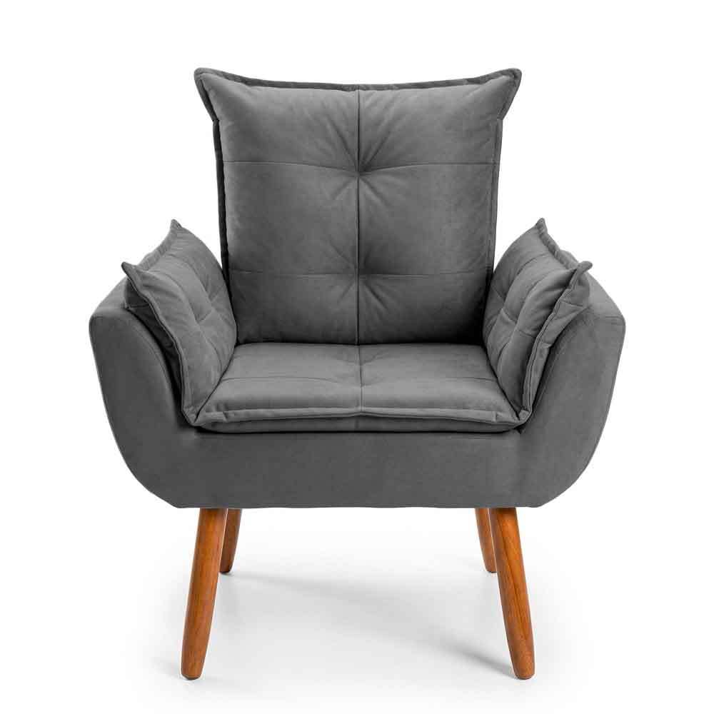 Poltrona Cadeira Decorativa Opalla Para Quarto Sala Suede Cinza Chumbo