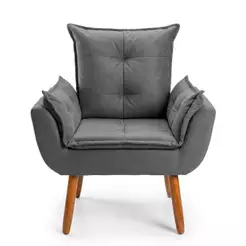 Poltrona Cadeira Decorativa Opalla Para Quarto Sala Suede Cinza Chumbo