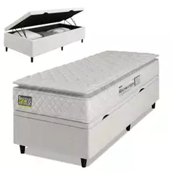 Cama Box Baú Solteiro Colchão Espuma D33 Pillow Top New Millenium 88x188x60cm Branco Hellen