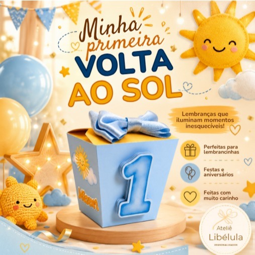 10 Caixinhas Personalizadas Primeira Volta ao Sol Festa Infantil Lembrancinha Kit Pegue e Monte