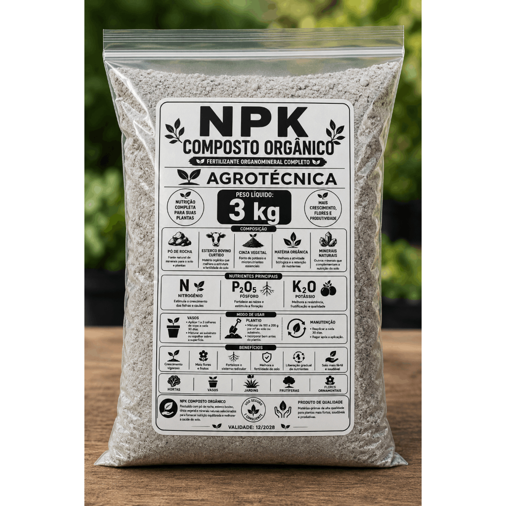 NPK Composto Orgânico 1kg 3kg 6kg 12kg | Fertilizante Para Hortas, Flores, Frutíferas e Jardins