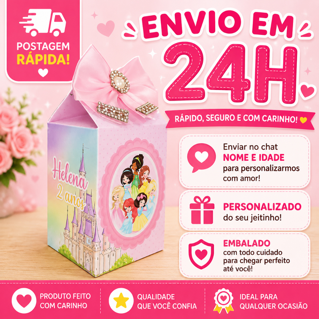 Kit Caixinhas Milk Personalizada - Lembrancinha de Festa Princesas Baby
