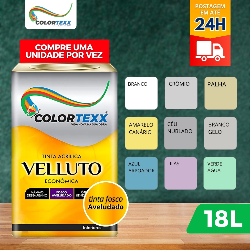 Tinta Acrilica Economica Fosco Aveludado Anti Mofo Parede 18 Litros Escolha A Cor Colortexx Velluto