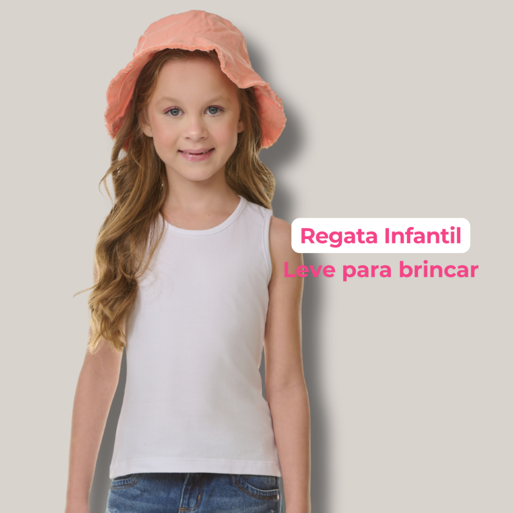 Camiseta Regata Infantil Feminina Algodão Básica Confortável Menina Verão Dia a Dia