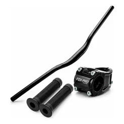 Guidão Curvo 700mm Aço Over +Mesa Suporte Fox Pro 31.8m + Manopla Punho Gios Preta Preto 150mm Bike Bicicleta