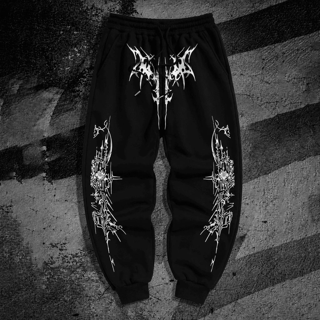 Calça Moletom Algodão Confortável Academia Arte Espinhos Tribais Streetwear Exclusiva Gótico Gym Treino Fitness