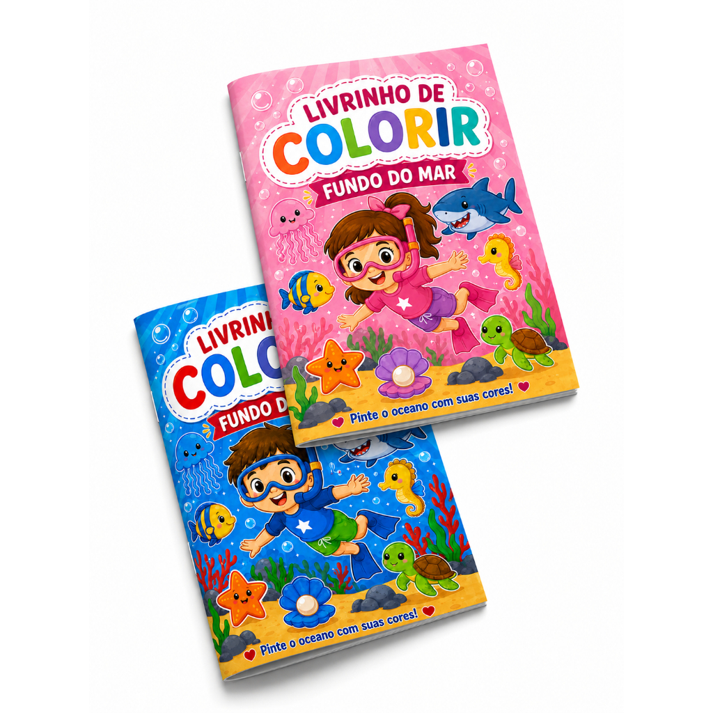 Kit 10-50 Un Livrinho Revistinha de Colorir Fundo Do Mar Personalizado com nome  | Lembrancinha Aniversário Infantil