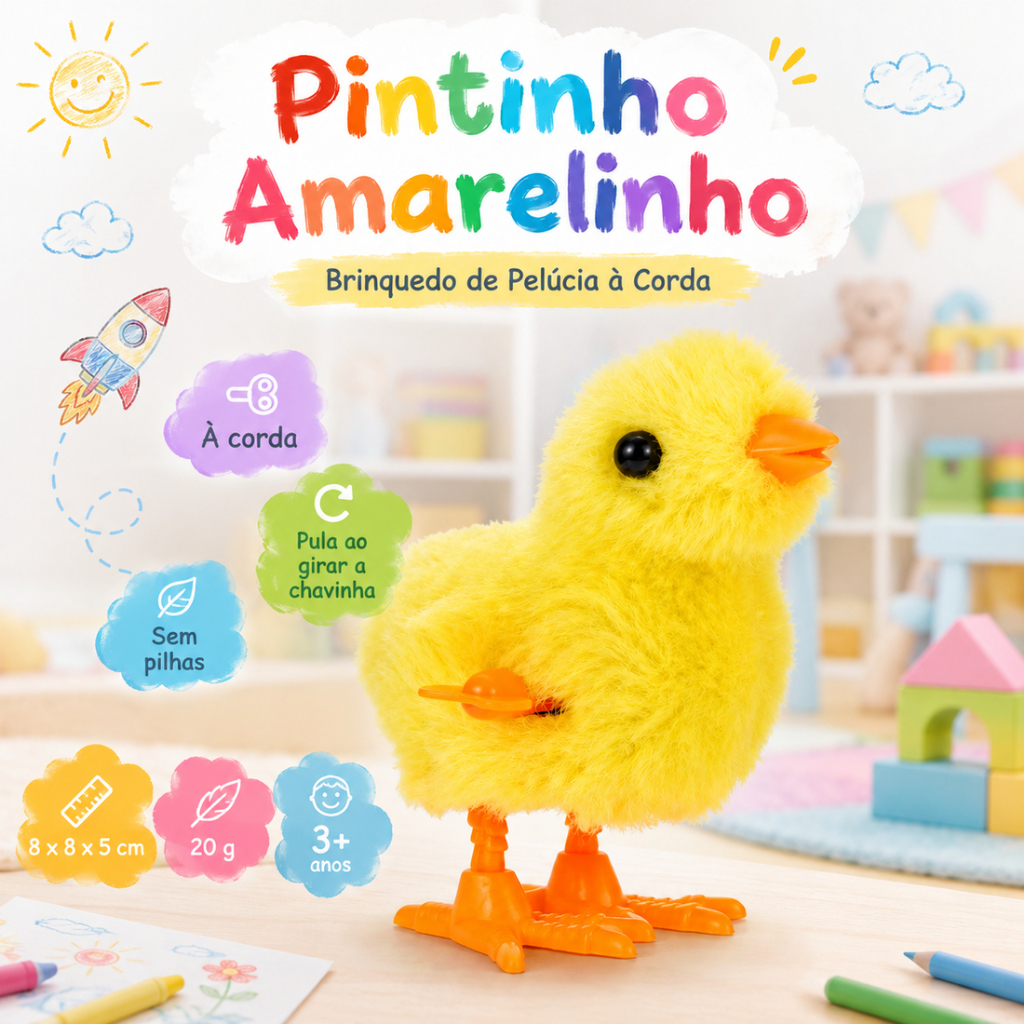 Pintinho Amarelinha de Pelúcia Infantil A Corda Felpudo Presente Dias Das Crianças
