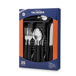 Jogo De Talheres 25 Peças Aço Inox Completo Com Suporte