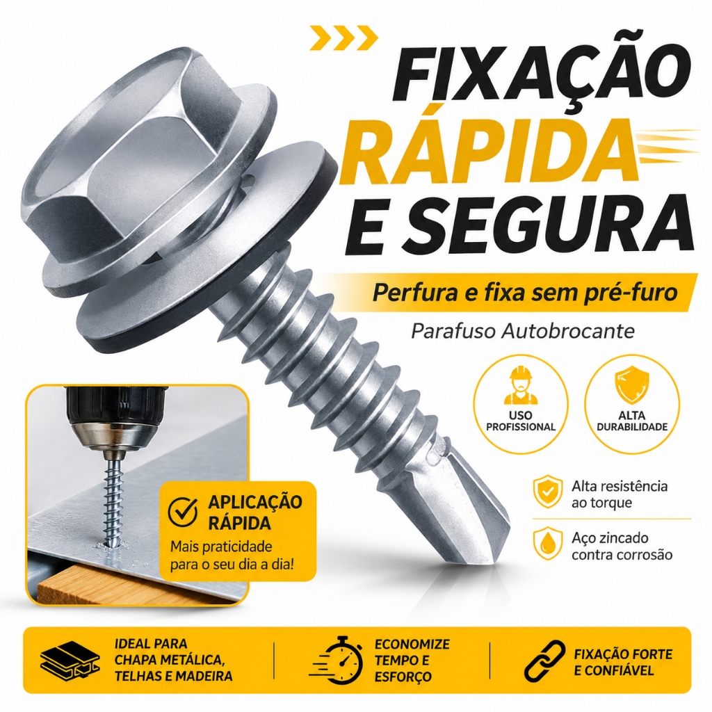 Instale Telhas e Chapas com Mais Agilidade Parafuso Autobrocante 12x3/4 Anfix