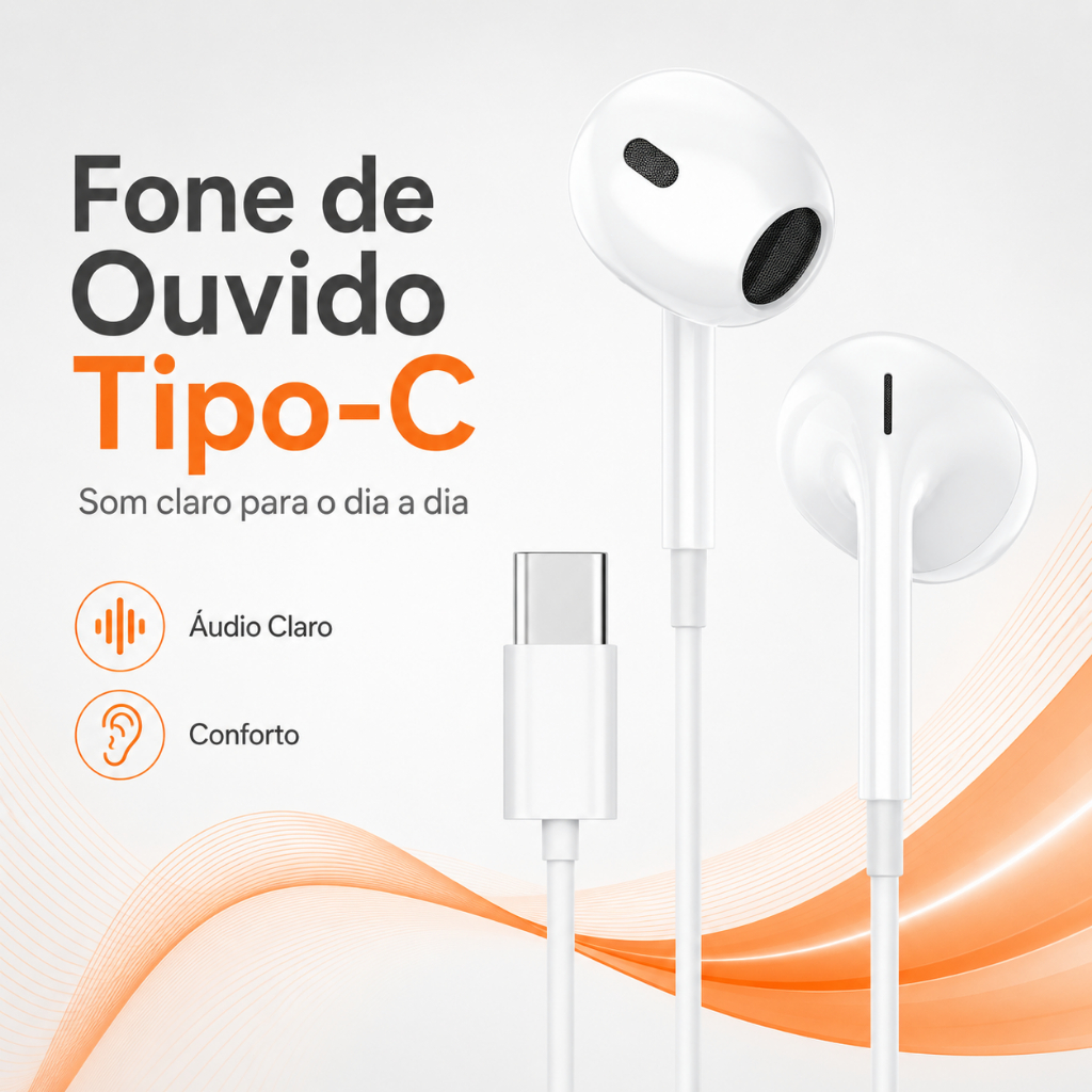 Fone de Ouvido Tipo C H'maston RB08 com Microfone Controle para iPhone 15 16 Sam