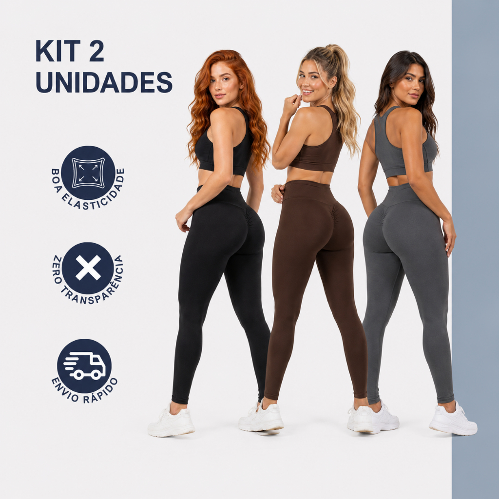 Kit C/ 2 Calça Legging Feminina Confortável Academia Fitness Suplex Zero Transparência