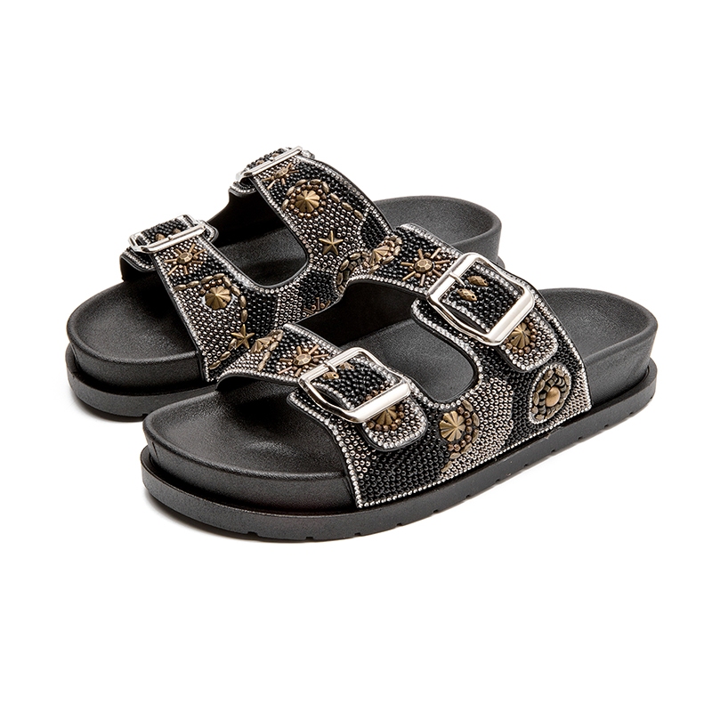 Papete Birken Feminina Metal Strass Plataforma Fivela Dupla Solado Macio Moda Viral Tiktok Meijile
