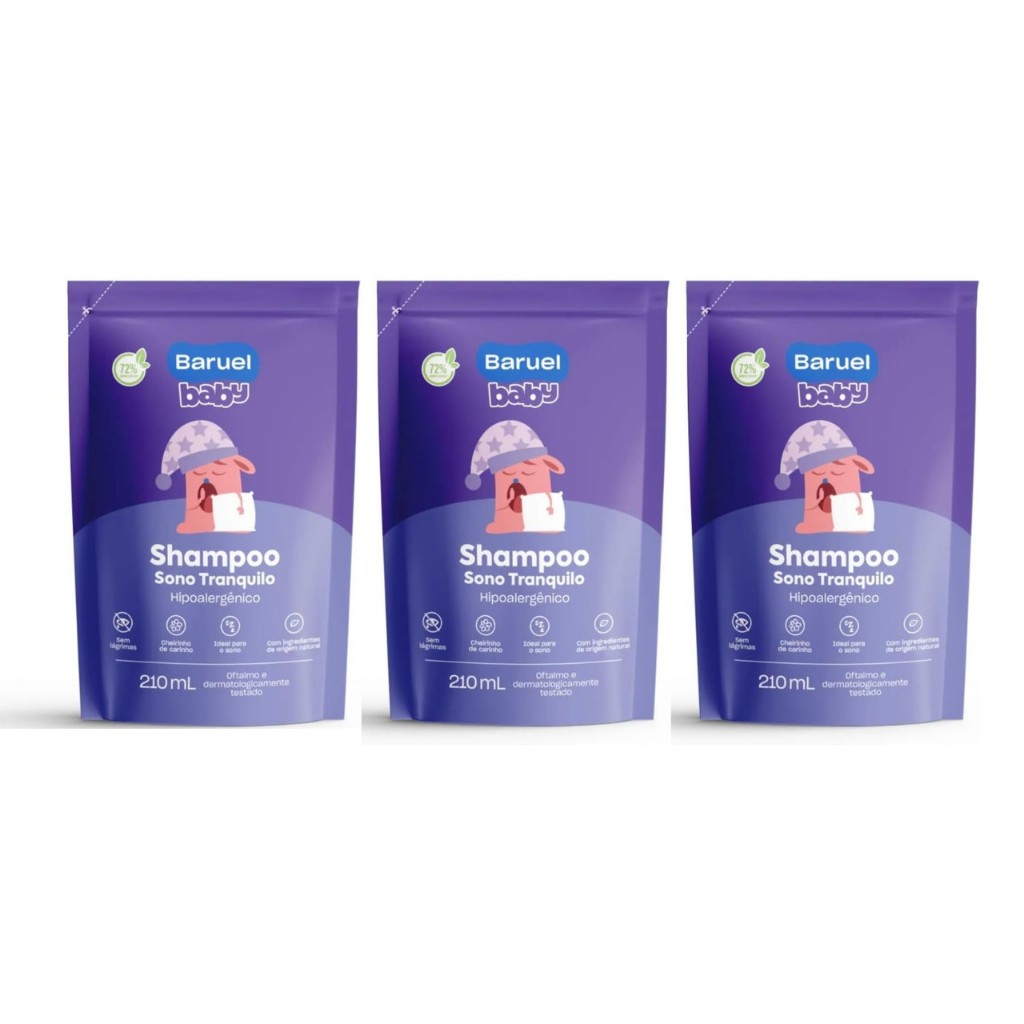 Kit 3un Shampoo Sono Tranquilo Refil 210ml Baruel Baby