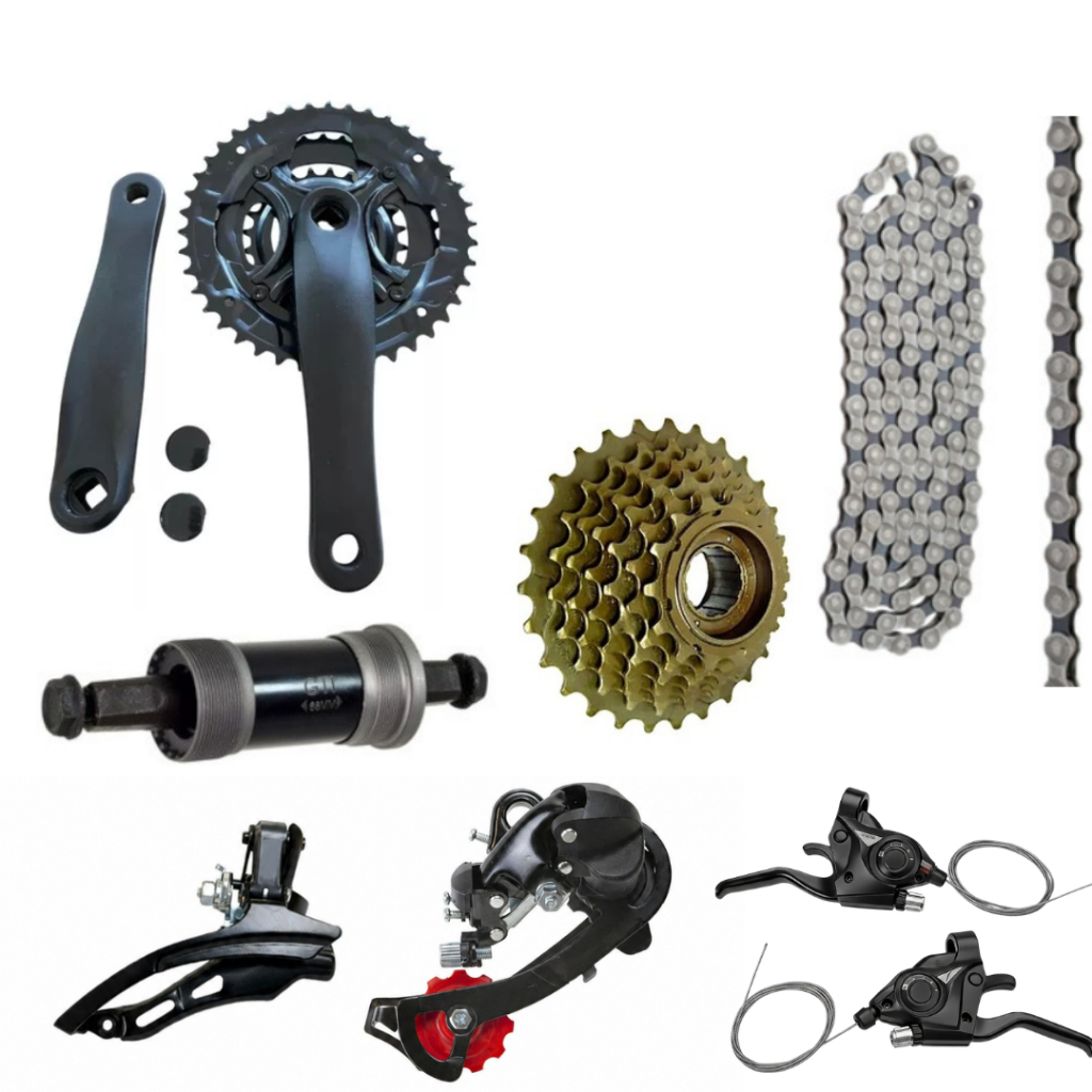 Kit Pedivela Corrente Roda Livre 21v Câmbios Alavanca Central Bicicleta 3x7 Aro 26/29 Rolamento Bike
