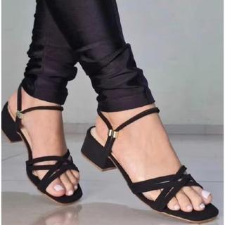 mega queima de estoque pronta entrega sandália salto tiras cruzadas tendência elegância conforto casual.