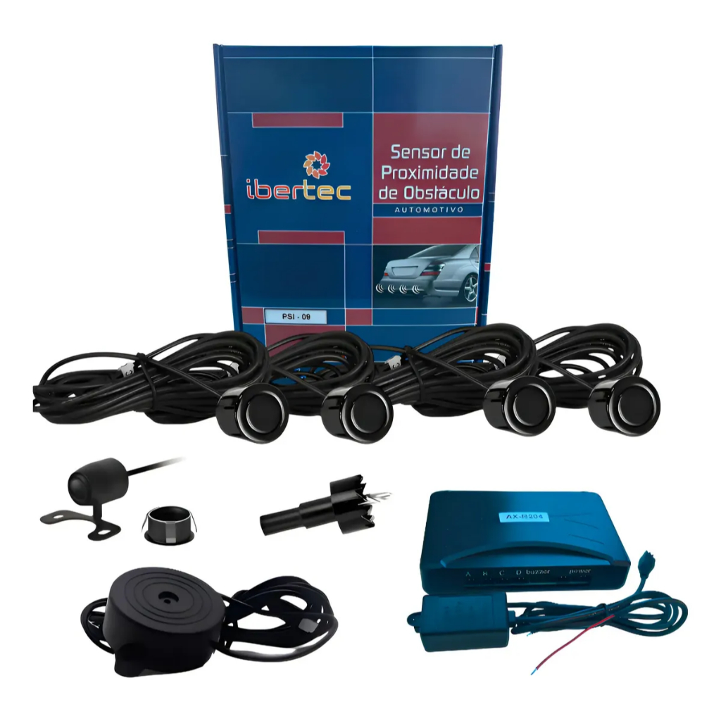 Kit Sensor automotivo Estacionamento Ré 4 Pontos traseira Preto