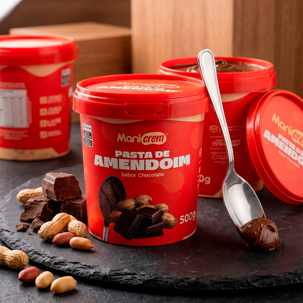 Kit 02x Pasta de Amendoim Manicrem Tradicional e Chocolate - 500g