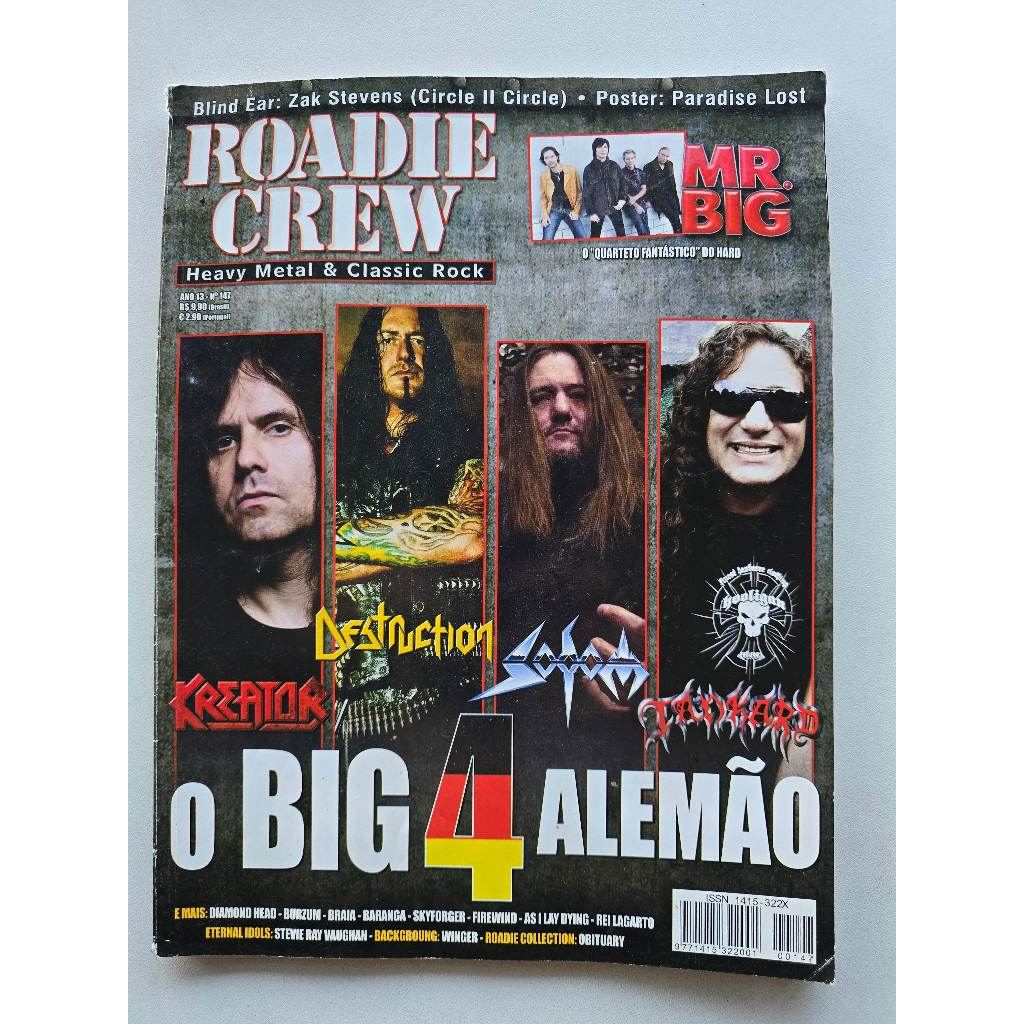 Revista Roadie Crew Nº 147 - 2010 - Big 4 Alemão / Pôster Paradise Lost
