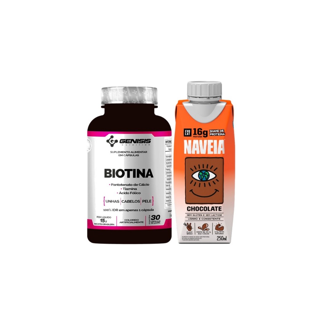 Genisis Biotina Femmine 30capsP/Cabelo, Pele e unha + Naveia Proteina Vegetal  Golden Latte 250ml