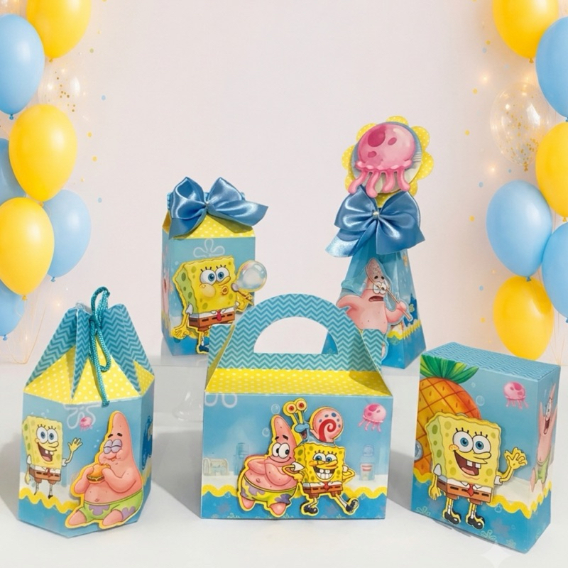 Kit Festa Pegue e Monte BOB ESPONJA | Caixas Personalizadas | Lembrancinhas | Fazemos Qualquer Tema
