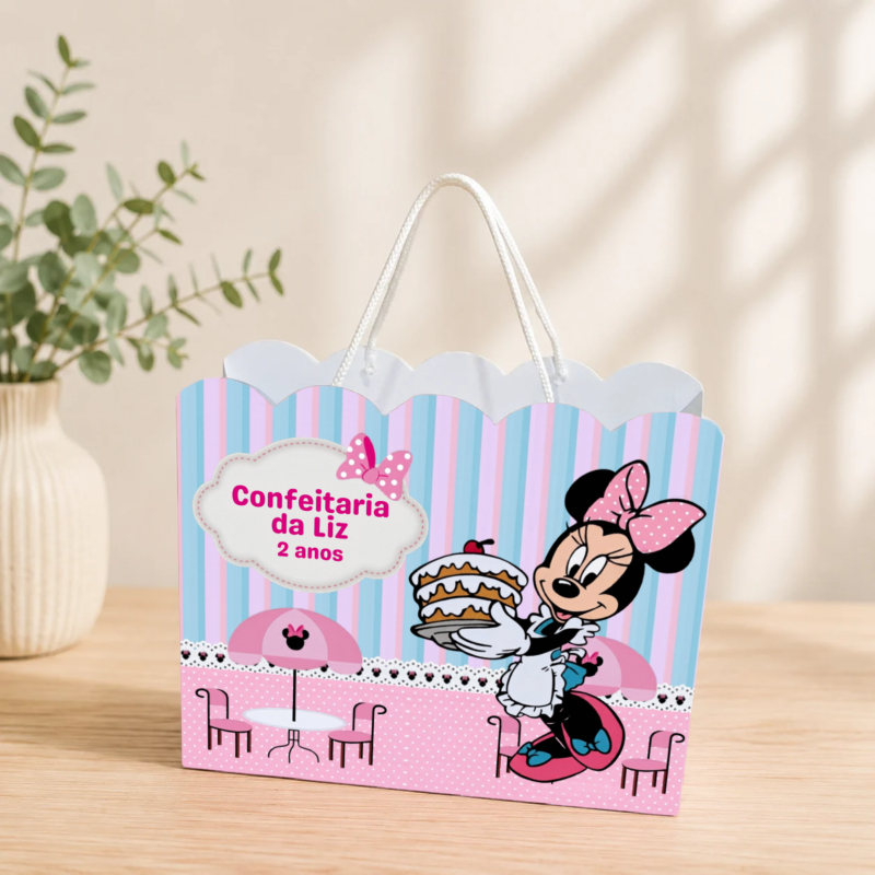 Sacolinha Personalizada Minnie Confeiteira Pegue e Monte Lembrancinha Aniversário Infantil Mimos Festa